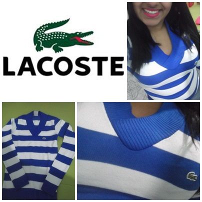 Suéter Lacoste Feminino Branco/ Azul